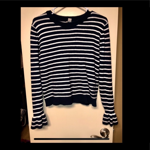 Striped wool blend J Crew sweater with ruffles - Picture 1 of 5